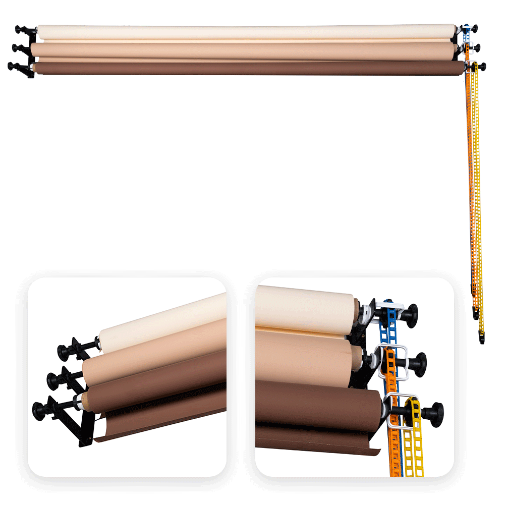 Triple Roller Wall Mount  Retractable Manual Photography Backdrop Support System